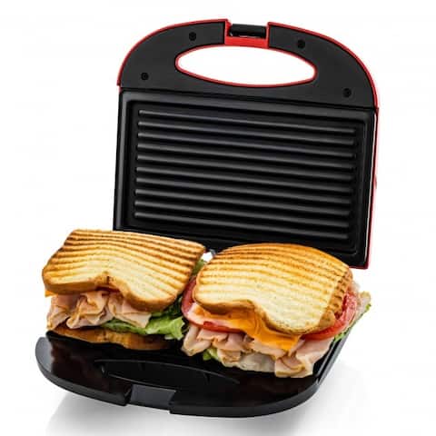 Ovente Electric Panini Press Grill Nonstick Hot Plates Sandwich Maker Red