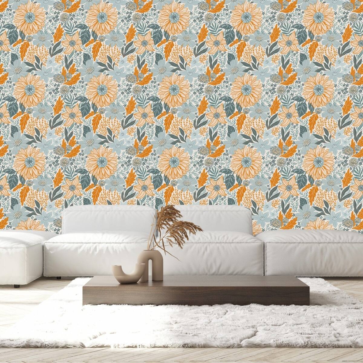 Grey and Orange Floral Wallpaper Bed Bath & Beyond 35646950