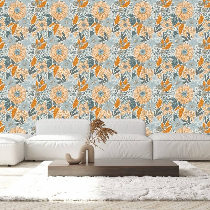 Grey and Orange Floral Wallpaper Bed Bath & Beyond 35646950