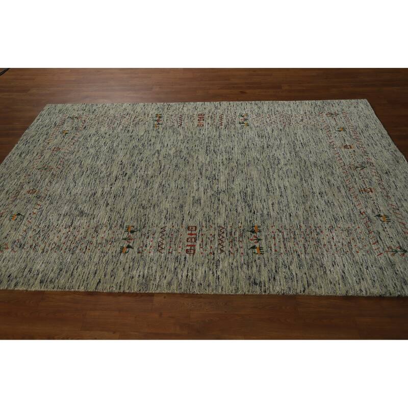 Hand Knotted Oriental 100% Wool Carpet Tribal Animal Pictorial Green Gabbeh Area Rug - 7' 7'' X 5' 3''