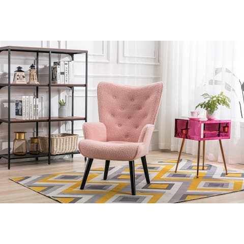 Fabric Upholstered Tufted Wingback Living Room Chair With Wooden Legs
