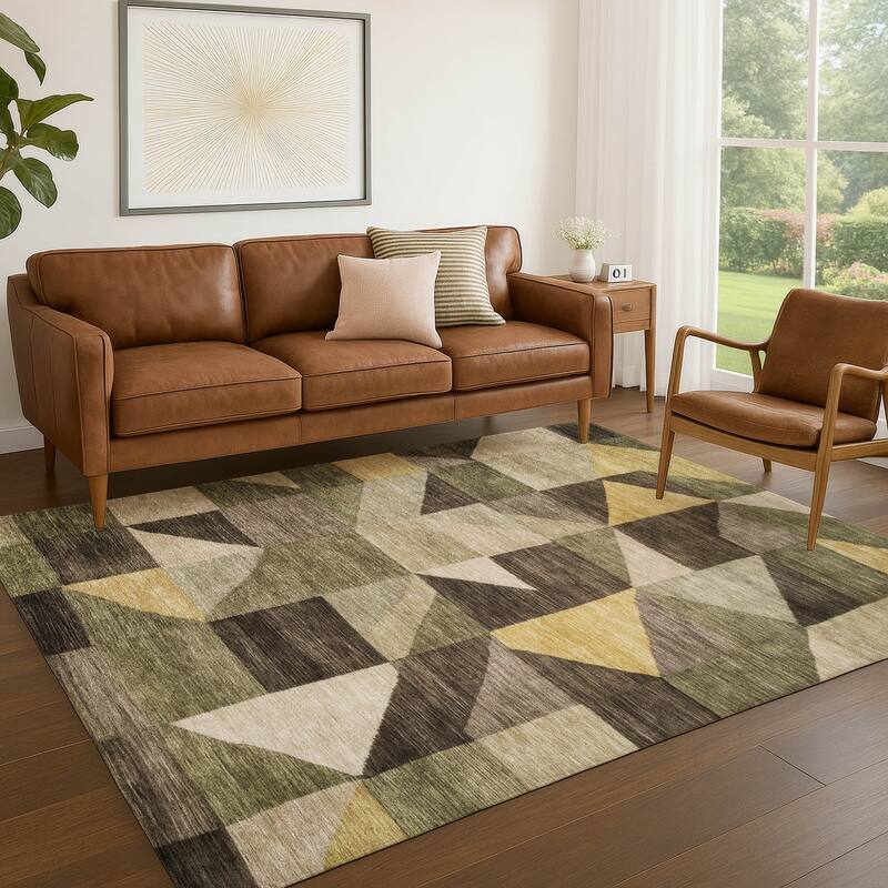 Machine Washable Indoor/ Outdoor Geo Rubi Chantille Rug