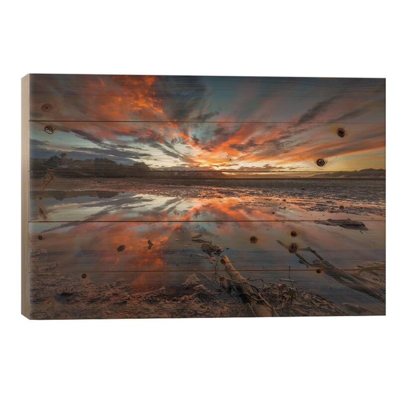 Fire In The Sky Print On Wood by Sergio Lanza - Multi-Color - 18x26x1.5
