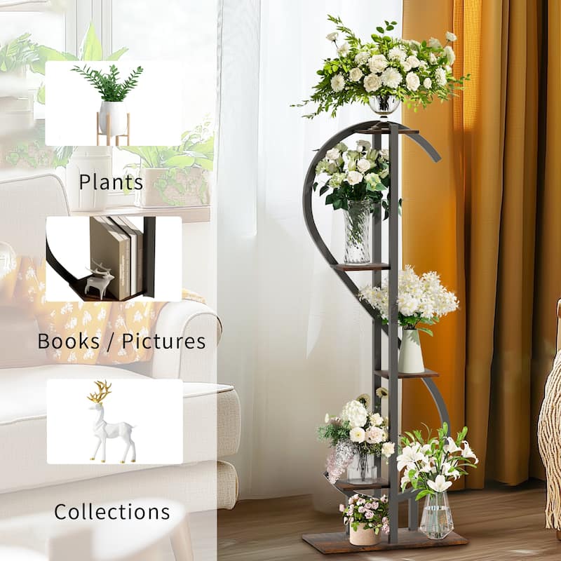S-shaped Iron Plant Stand Indoor 5-Tier Green Plants Bonsai Holder - 60" Height