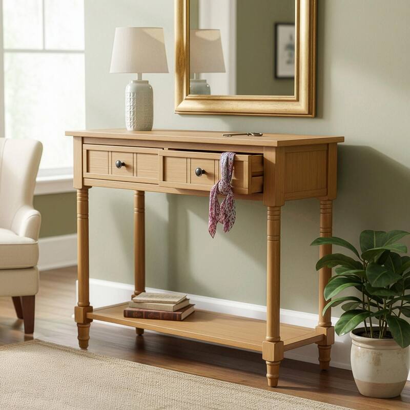 Daisy Series Console Table with Traditional Design, Two Drawers, and Bottom Shelf