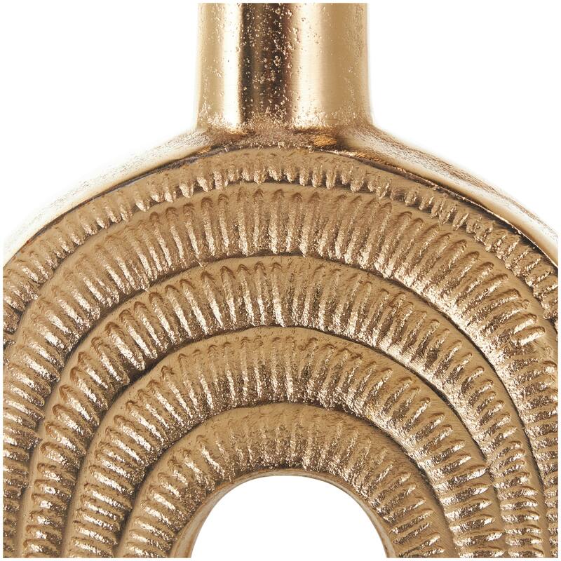 Gold Aluminum Metal Circular Geometric Vase with Linear Etchings