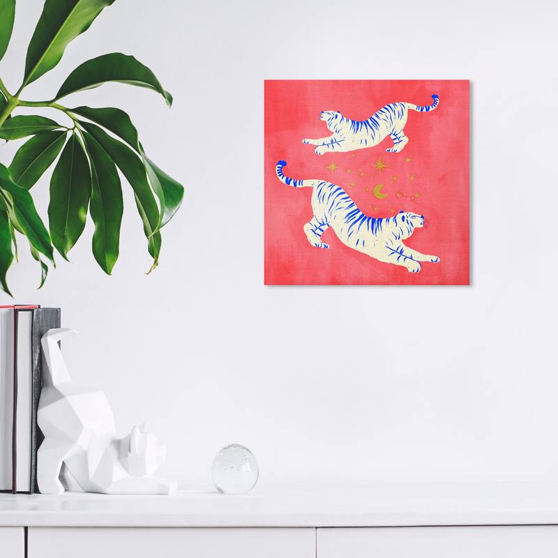 Wynwood Studio Canvas Animals Bright Tigers Dancing Red and Modern & Contemporary Wall Art Canvas Print - 12 x 12