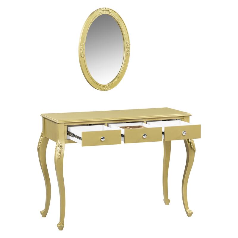 Makeup Vanity Desk with Oval Mirror, 3-Drawer Dressing Table