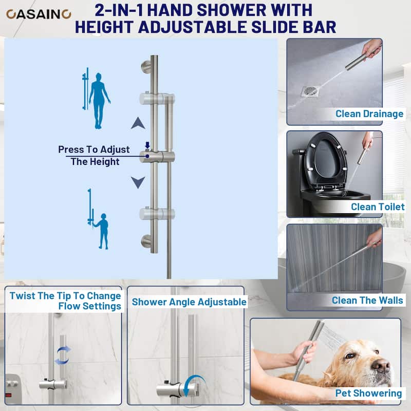 3-Spray Patterns 1.8 GPM 12 in. and 6 in. Dual Shower Head and Handheld Shower Head with Digital Display and Pressure-Balanced