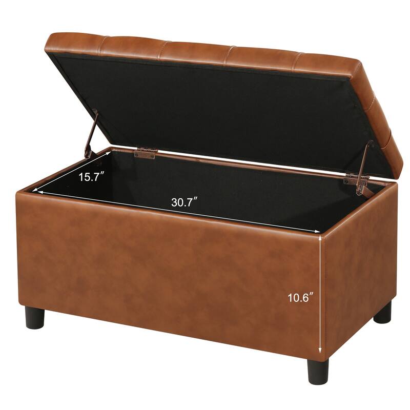 Adeco Rectangular Storage Ottoman Faux Leather Bench Lift-top Footrest