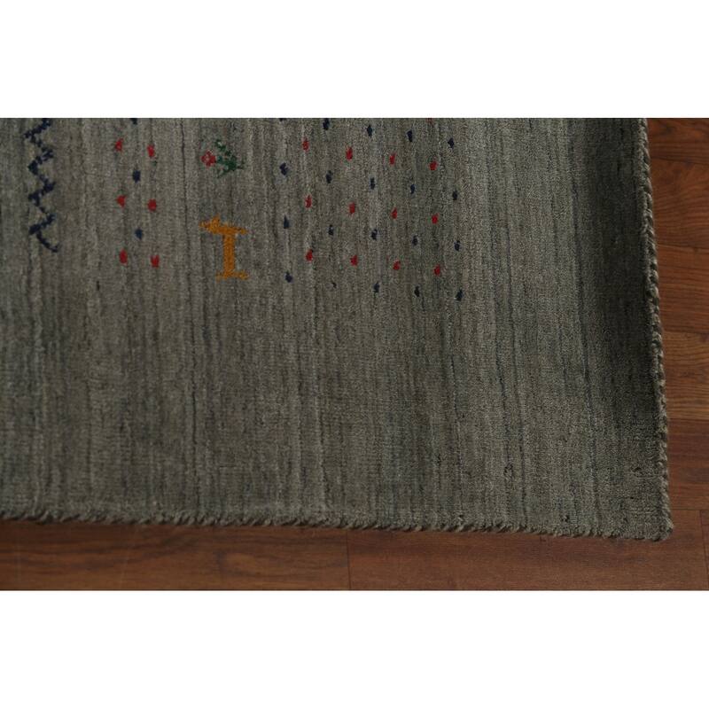 Green & Gray Gabbeh Indian Area Rug Handmade Wool Carpet - 8'2" x 9'10"