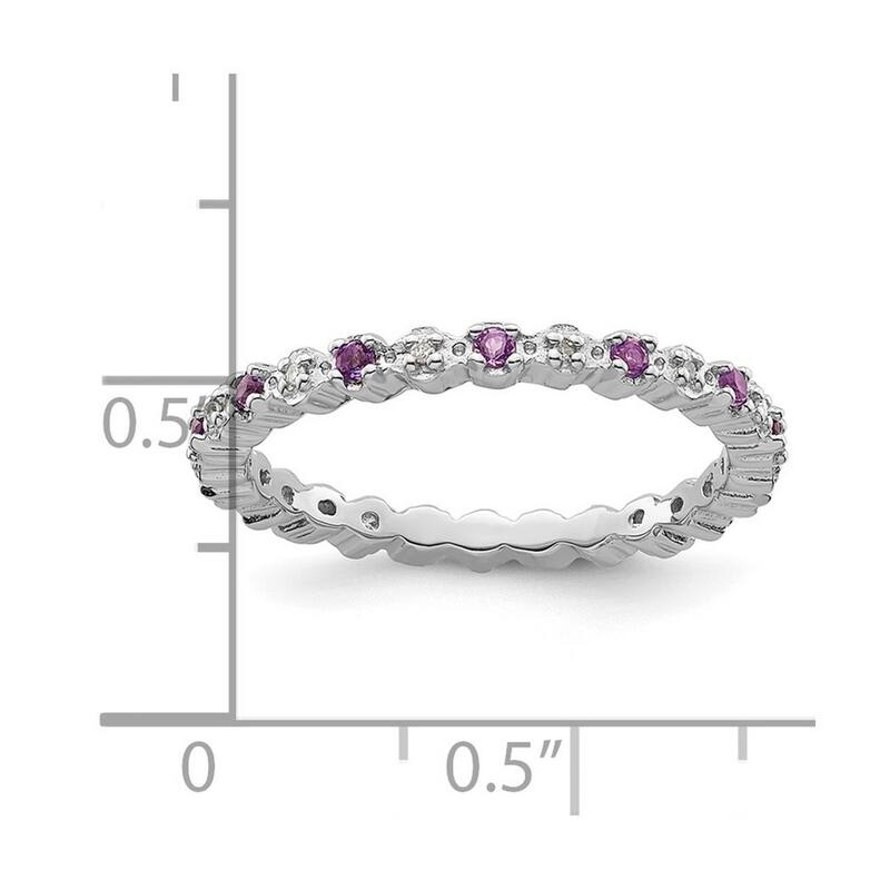 Curata 925 Sterling Silver Polished Prong set Stackable Expressions Amethyst and Diamond Ring