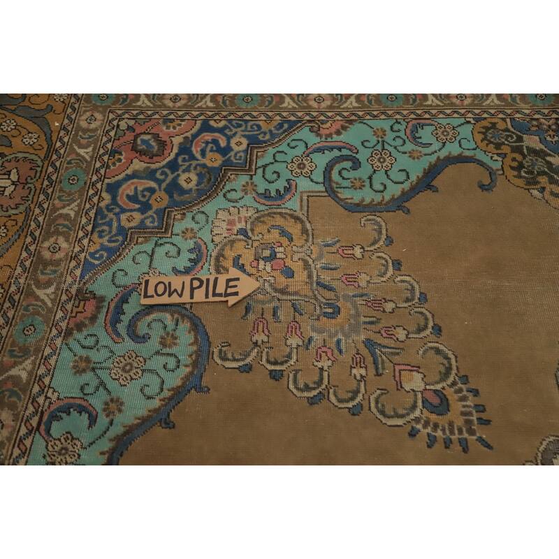 Hand Knotted Oriental 100% Wool Carpet Traditional Floral Brown Tabriz Area Rug - 12' 9'' X 9' 6''