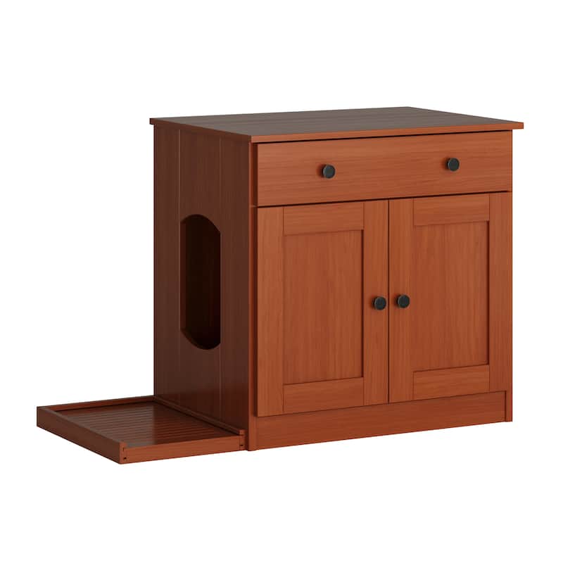 Palace Imports 100% Solid Wood Ziva 2-Door Cat Litter Box Enclosure with 2-Drawers and Litter Catch