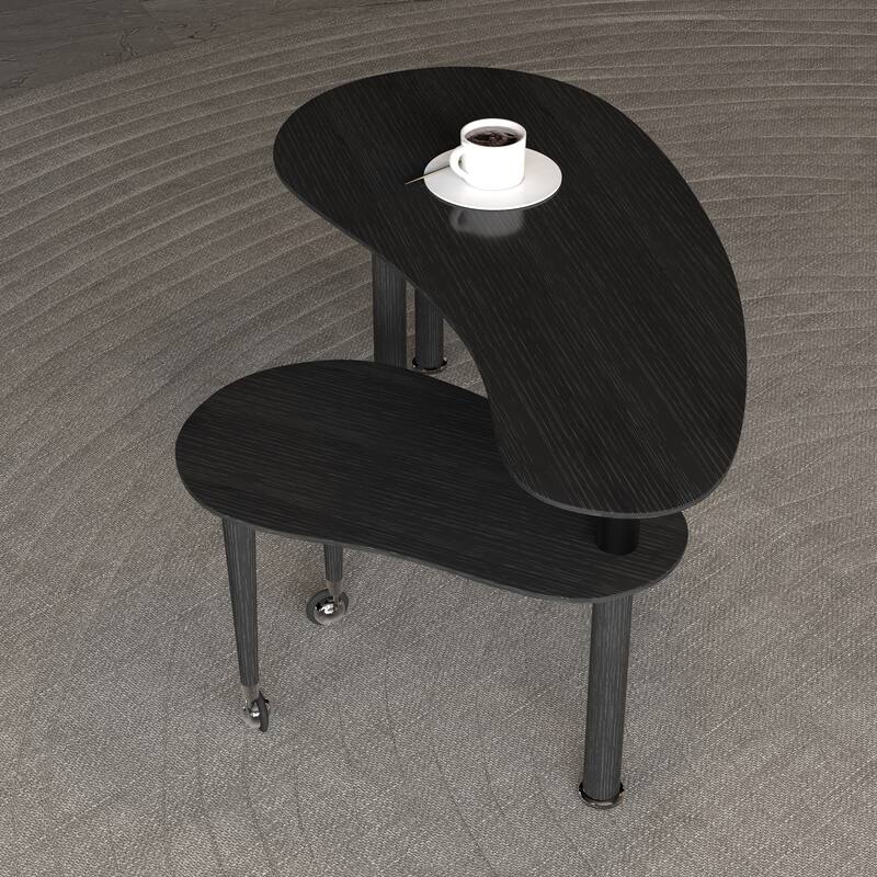 Contemporary rotatable cocktail table with solid rubber wood legs, 360 degree rotating coffee table