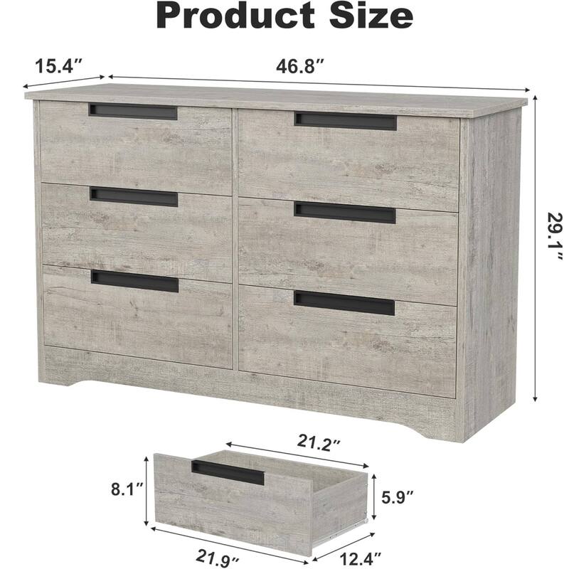 Modern Double 6 Drawer Dresser for Bedroom