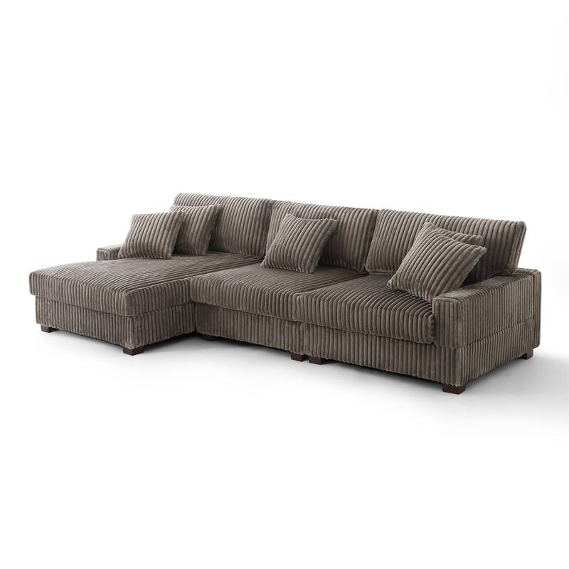 118.3" W Plush Corduroy Square Arm Upholstered Sectional Modular Sofa