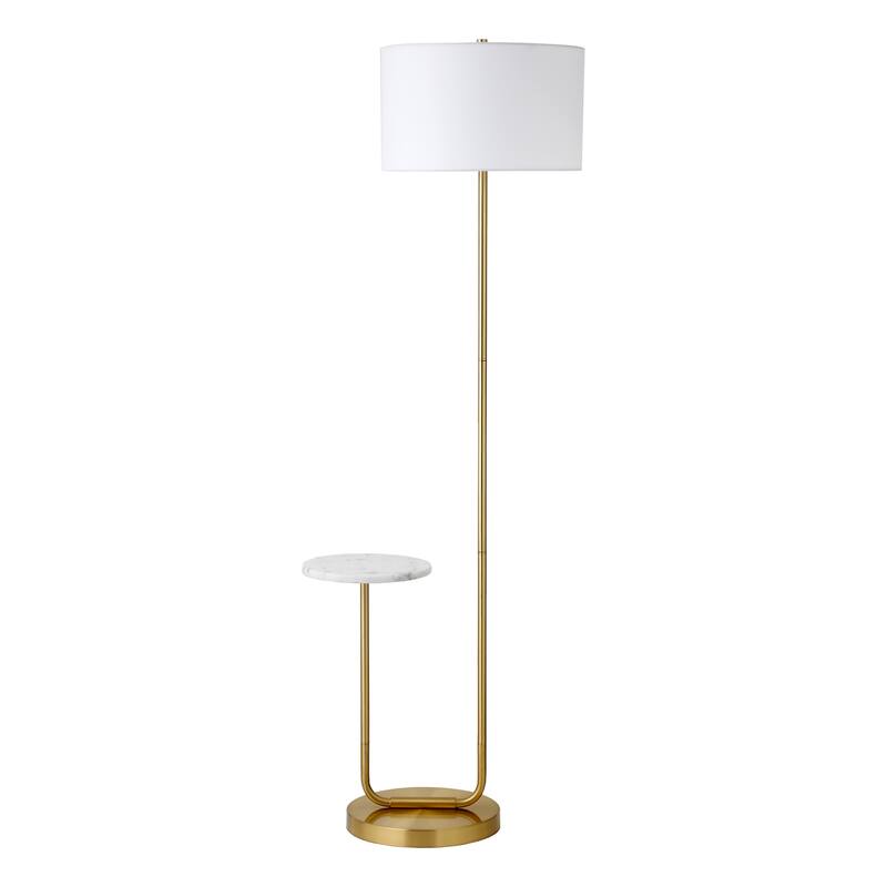 Jacinta Floor Lamp with Marble Tray Table and Fabric Shade - 23.75" Wide