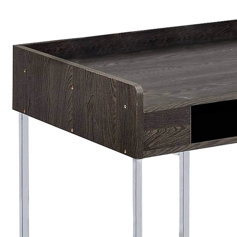 Wooden Desk with Metal Base and Open Compartments, Brown