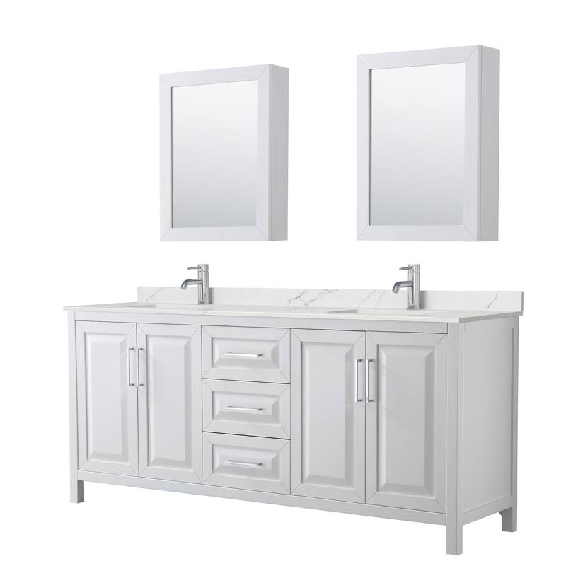 Wyndham Collection WCV252580D-QTZ-UNSMED Daria 80" Free Standing - White / Giotto Quartz Top / Polished Chrome
