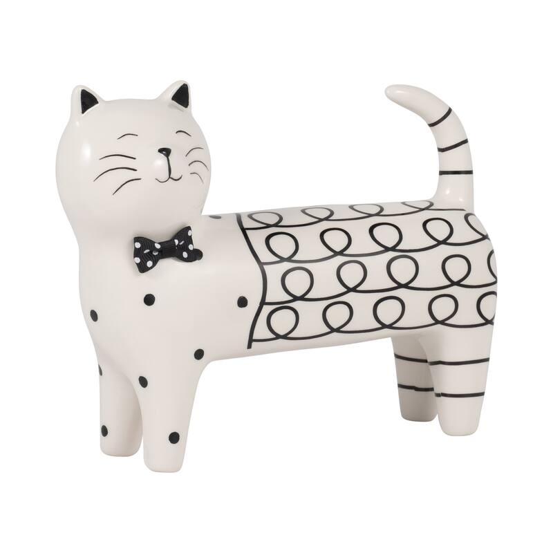 Sagebrook Home Ceramic White Novelty Swirls Cat, Accent Piece Sculpture Home Decor Collectible
