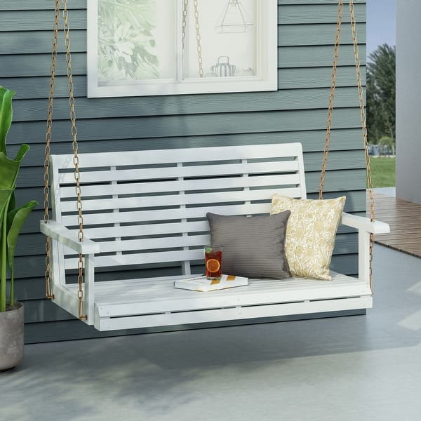 slide 2 of 10, Tasmania Outdoor Acacia Wood Porch Swing by Christopher Knight Home White