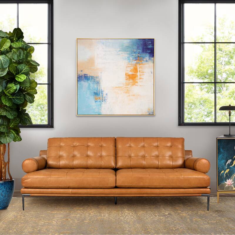 Pasargad Home Azure Hand-Painted Blue Abstract Oil Painting on Canvas