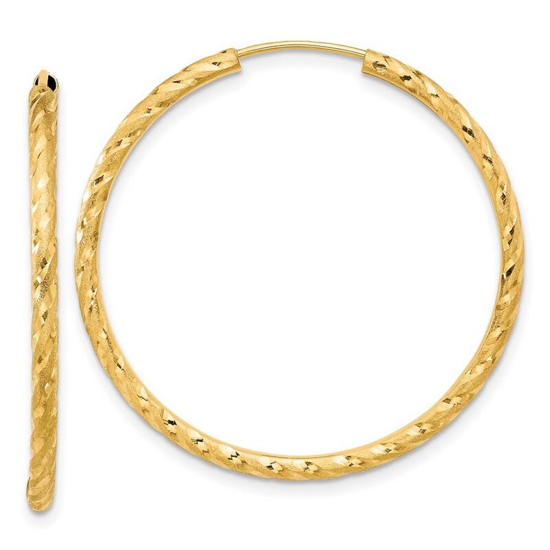Curata 14k Yellow Gold Polished Satin Sparkle Cut Endless Hoop Earrings - 35.1x2mm