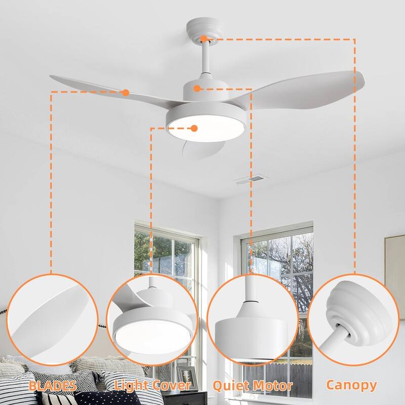 47/42 in. White Ceiling Fans with 22W Dimmable LED Light & Remote Control