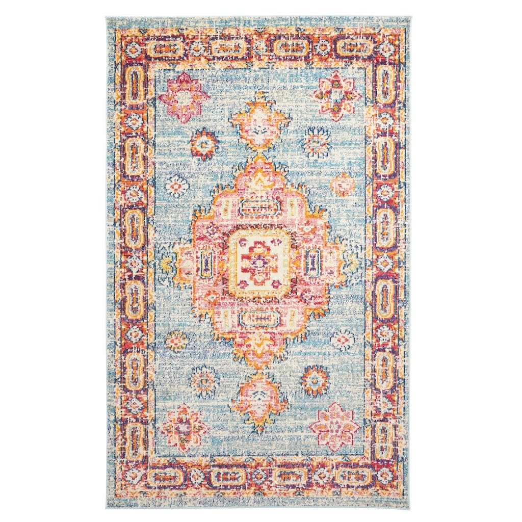 ECARPETGALLERY Machine Made Lotus Blue Area Rug