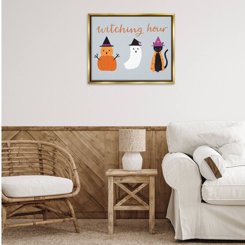 Stupell Cute Halloween Witching Hour Framed Floater Canvas Wall Art Design By Sazerelli Designs
