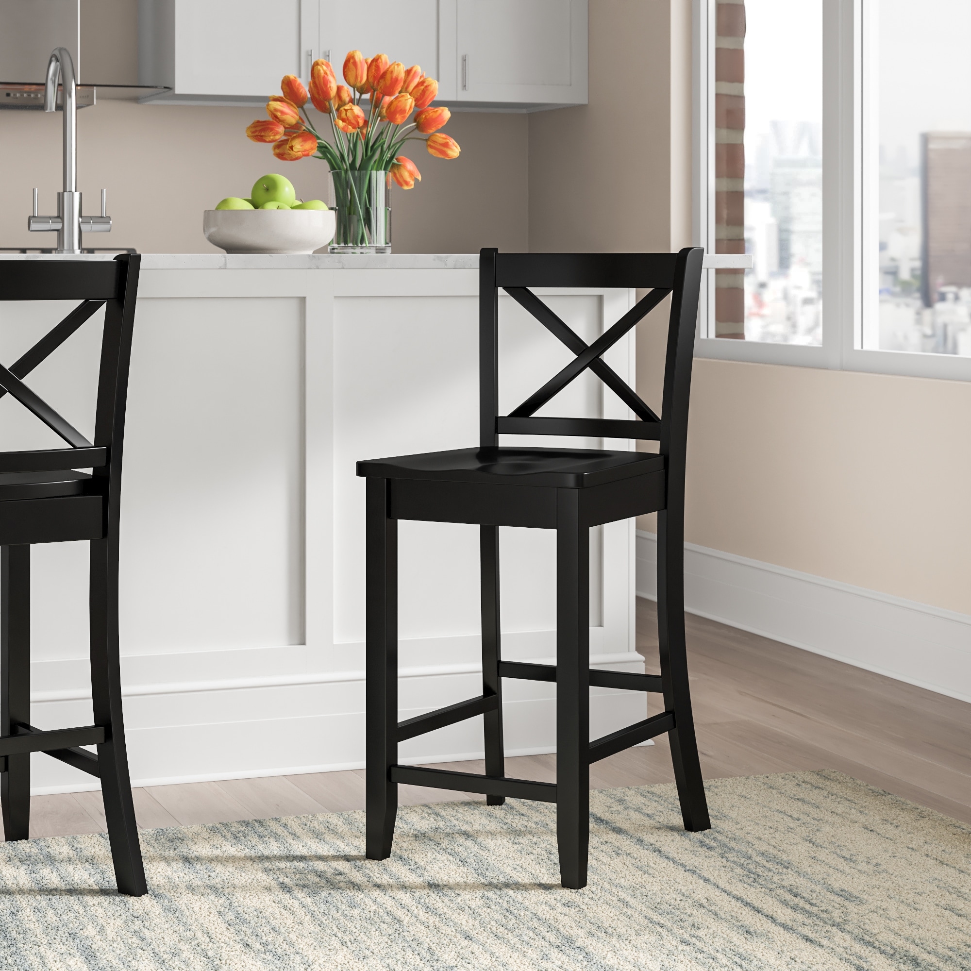Linon Amravati Wooden X-Back 24-Inch Counter Stool