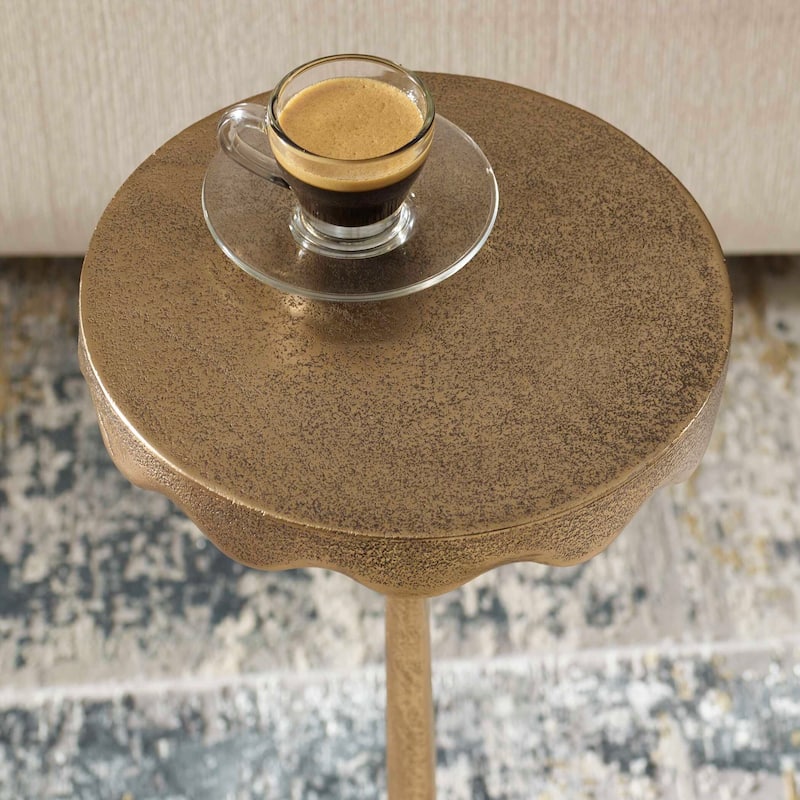 Copper Grove Brass Antique Aluminum Scalloped Round Accent Table