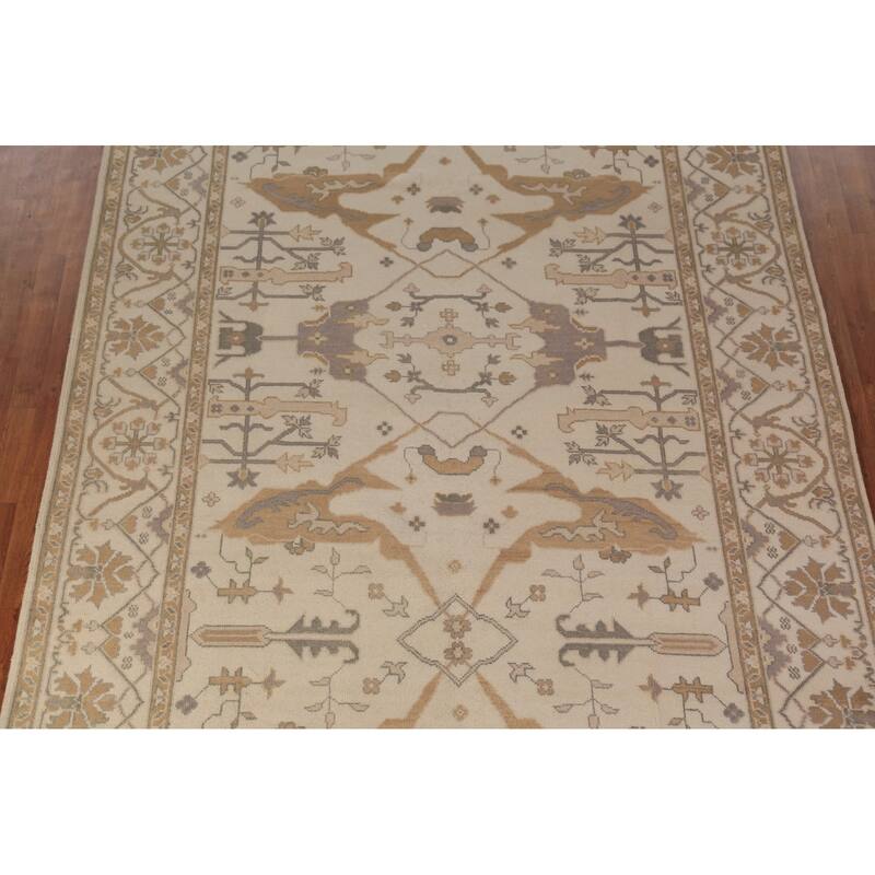 Earth Tone Oushak Indian Large Rug Hand-Knotted Wool Carpet - 7'11"x 15'8"