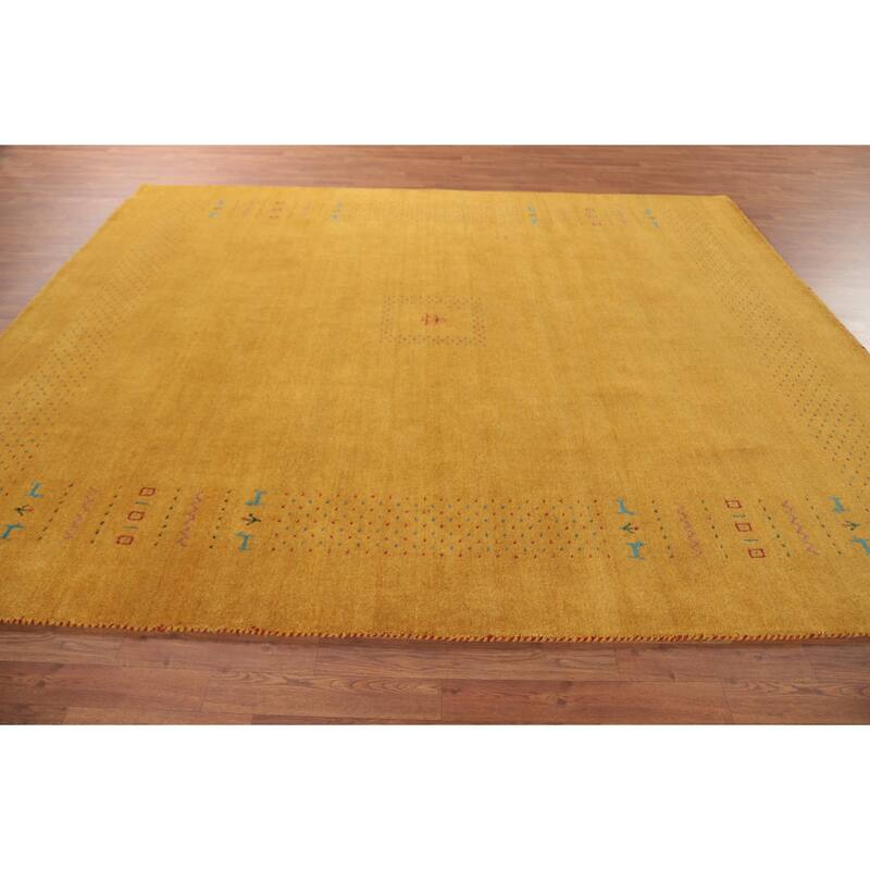 Gold Yellow Gabbeh Indian Area Rug Handmade Wool Carpet - 8'0"x 9'7"