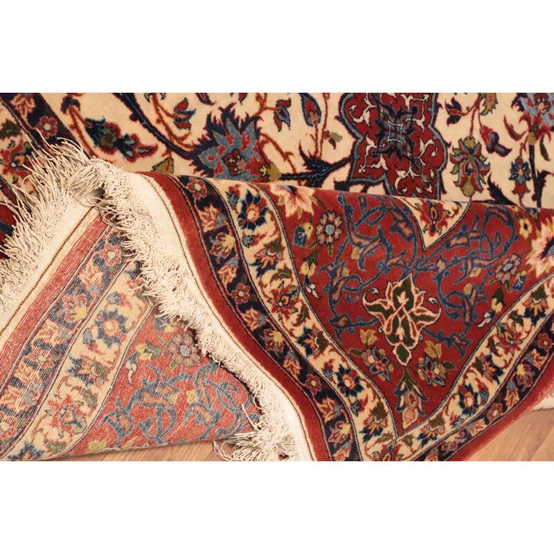 Hand Knotted Oriental 100% Wool Carpet Traditional Floral Beige & Ivories Isfahan Area Rug - 7' 5'' X 5' 1''