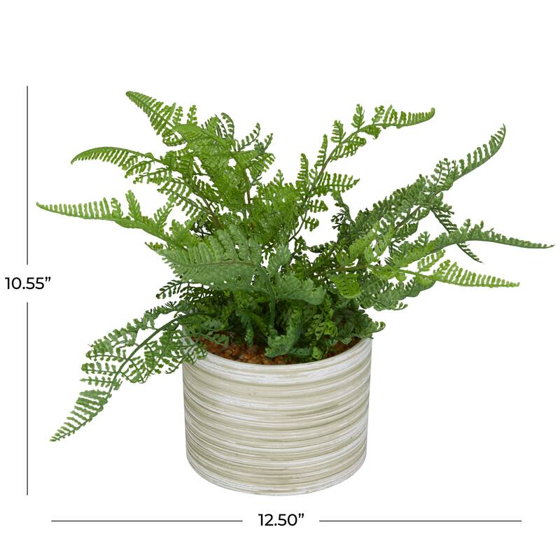 Faux Foliage Fern Artificial Plant with Realistic Leaves and Patterned Round Pot - Green - Roche River Decor