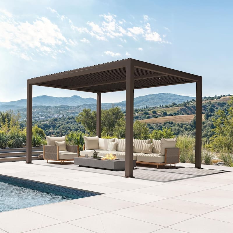 PURPLE LEAF Louvered Pergola Outdoor Aluminum Pergola with Adjustable Roof for Patio Hardtop Gazebo
