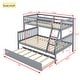 preview thumbnail 7 of 7, Twin Over Full Bunk Bed with Trundle, Detachable Rubber Wood Frame & Ladder, Grey