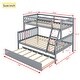 preview thumbnail 16 of 25, Twin Over Full Bunk Kids Bed Frame with Trundle, Detachable & Convertible Bed with Reversible Ladder & Guardrail, Espresso