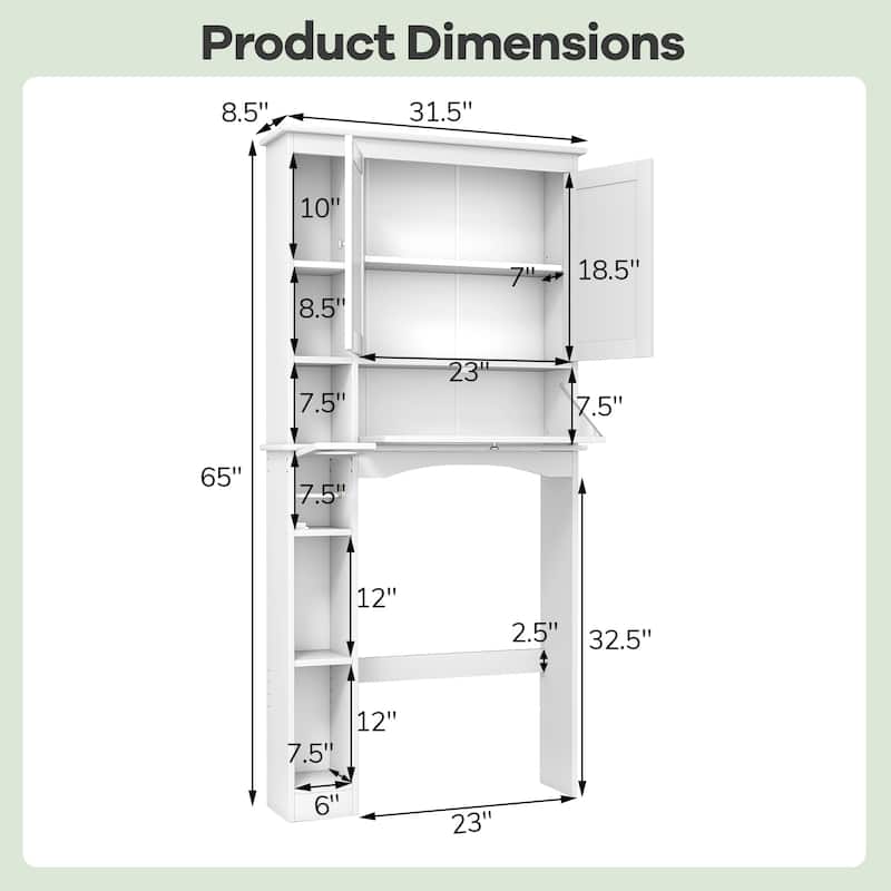 Over the Toilet Storage Cabinet with Adjustable Shelf and Bottom Bar-White - Multi
