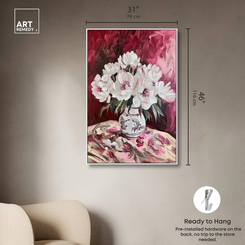 Peonies on Ruby Tide Canvas by Art Remedy