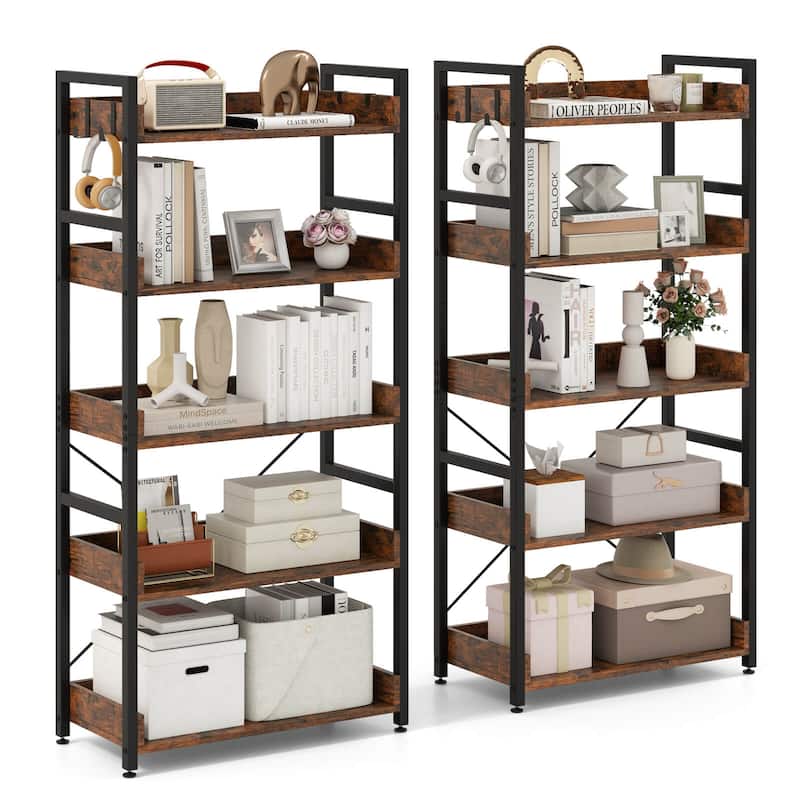 Costway 1/2 PCS 5-Tier Storage Rack with 4 Hooks Open Display Shelves