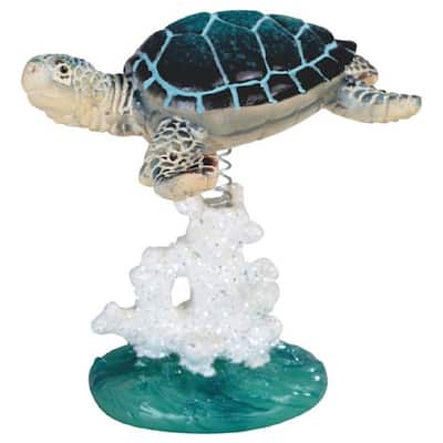 Q-Max 3.5"H Blue Sea Turtle on Coral Statue Marine Life Decoration Figurine
