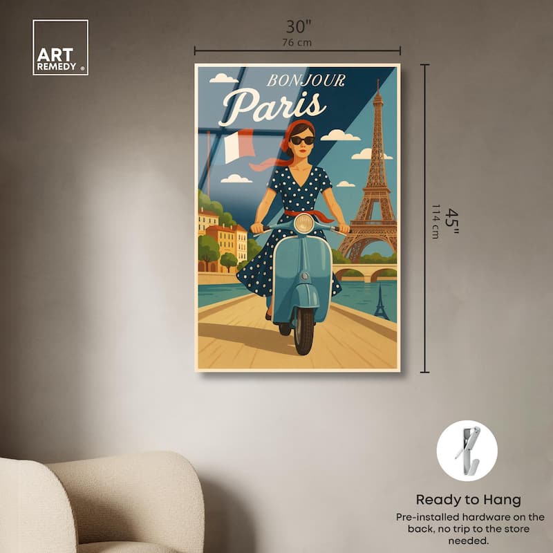 Scooter French Travel Acrylic by Art Remedy, Ready to Hang