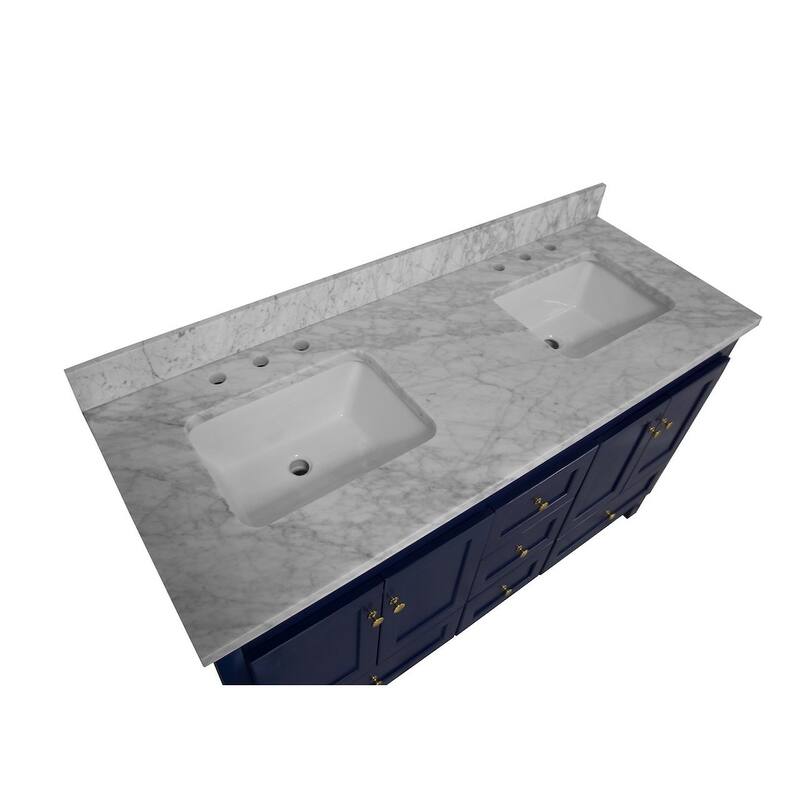 KitchenBathCollection Abbey 60" Double Bathroom Vanity with Carrara Marble Top