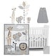 preview thumbnail 2 of 8, Lambs & Ivy Jungle Safari Gray/Tan/White Nursery 6-Piece Baby Crib Bedding Set