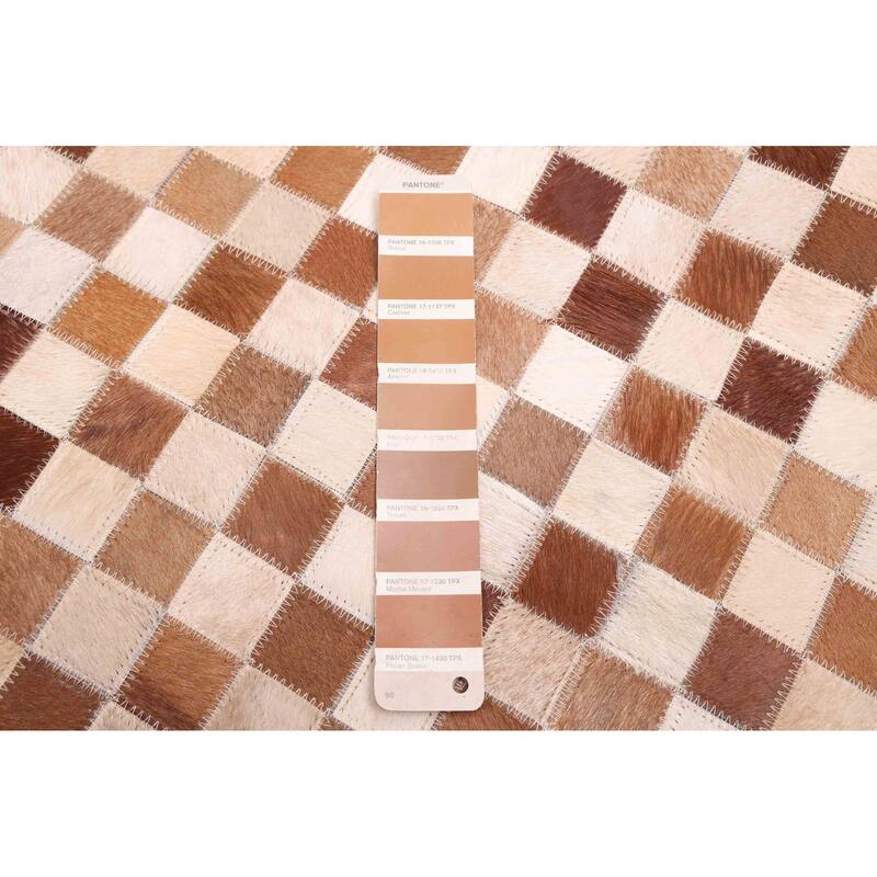 ECARPETGALLERY Handmade Cowhide Patchwork Brown Leather Rug - 5'0 x 5'0
