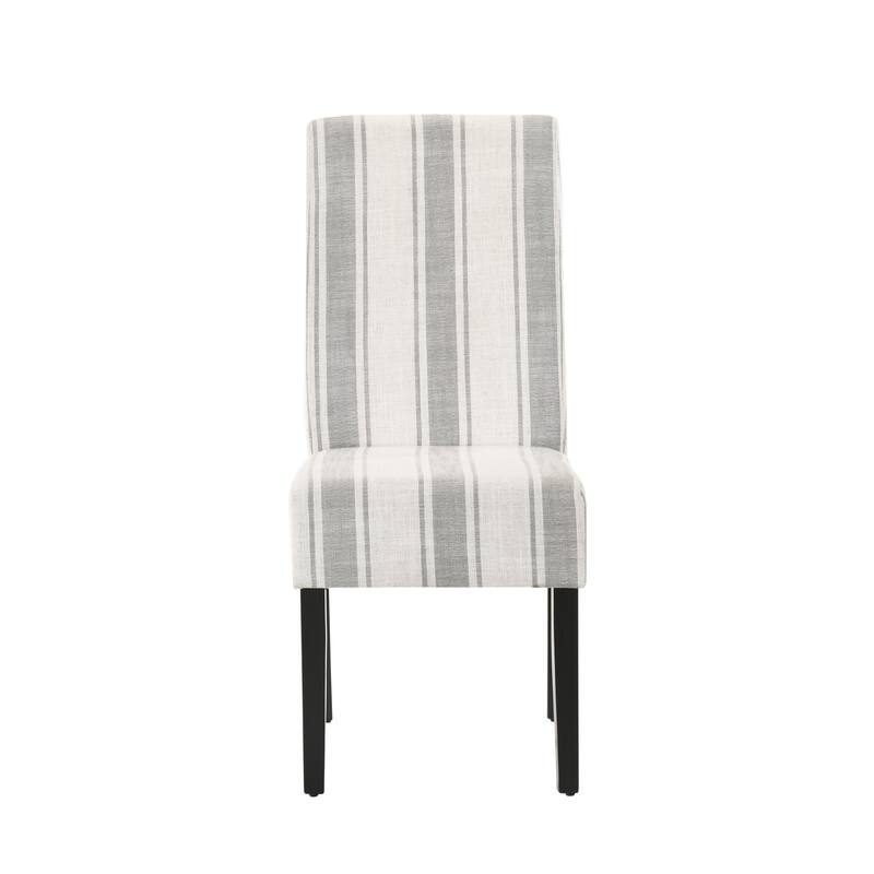 Striped Dining Chairs Set, High-Back Kitchen Chairs, Armless Upholstered Chairs with Wooden Legs, Set of 2