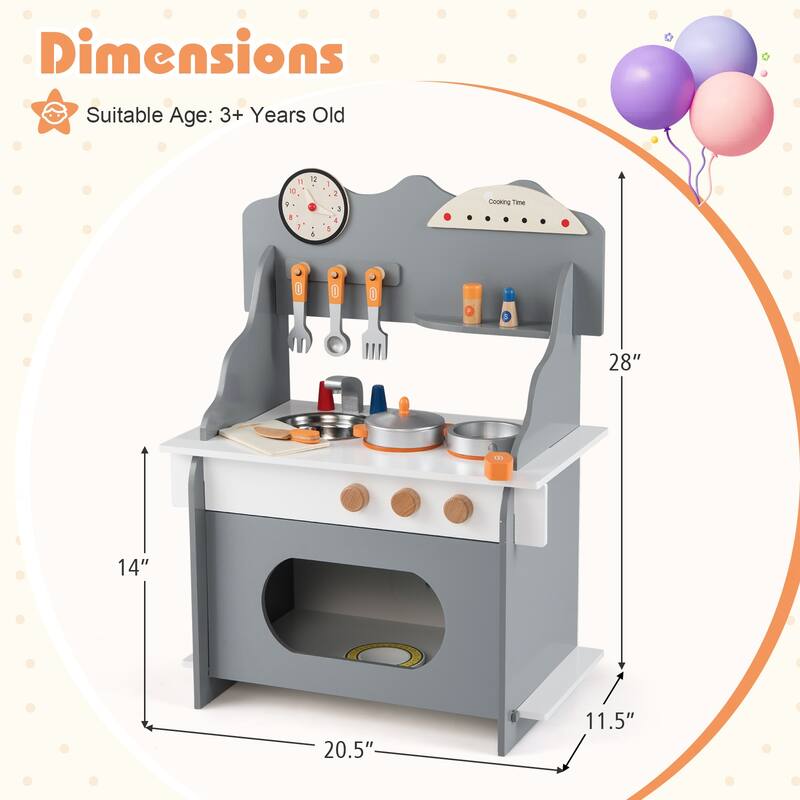 Gymax Pretend Play Toy Kitchen Set w/Clock Stove Spice Rack Faucet &